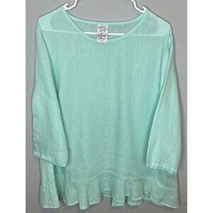 Match Point Small Shirt Linen Blue Half Sleeve Lightweight Sheer